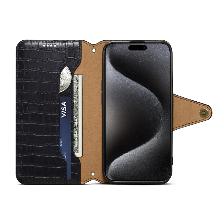 For iPhone 16 Pro Denior Crocodile Texture Oil Edge Leather Phone Case(Black) - free shipping - PMC Jewellery - Order now!