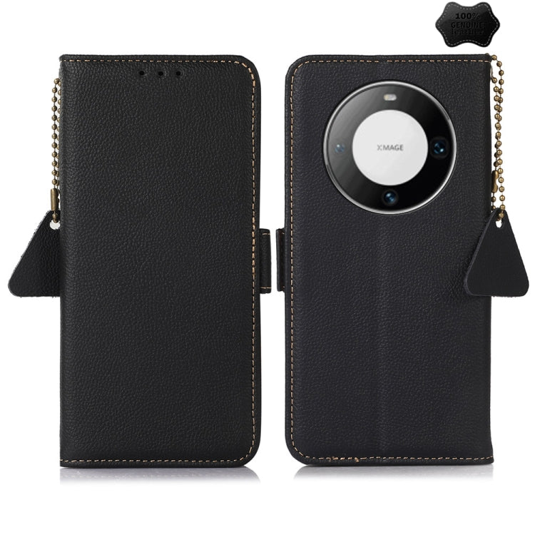 For Huawei Mate 60 Side-Magnetic TJ Genuine Leather RFID Phone Case(Black) - Huawei Cases by PMC TechLife | Online Shopping South Africa | PMC TechLife | Buy Now Pay Later Mobicred