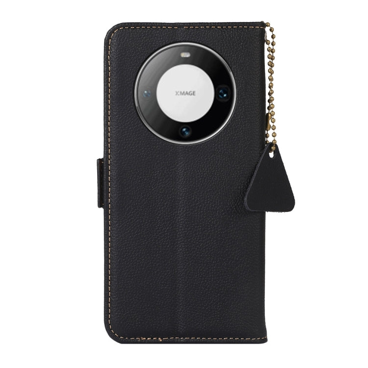 For Huawei Mate 60 Side-Magnetic TJ Genuine Leather RFID Phone Case(Black) - Huawei Cases by PMC TechLife | Online Shopping South Africa | PMC TechLife | Buy Now Pay Later Mobicred