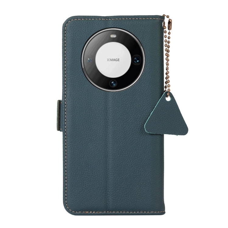For Huawei Mate 60 Pro Side-Magnetic TJ Genuine Leather RFID Phone Case(Green) - Huawei Cases by PMC TechLife | Online Shopping South Africa | PMC TechLife | Buy Now Pay Later Mobicred