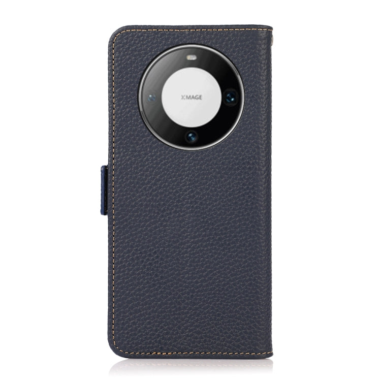 For Huawei Mate 60 KHAZNEH Side-Magnetic Litchi Genuine Leather RFID Case(Blue) - Huawei Cases by PMC TechLife | Online Shopping South Africa | PMC TechLife | Buy Now Pay Later Mobicred