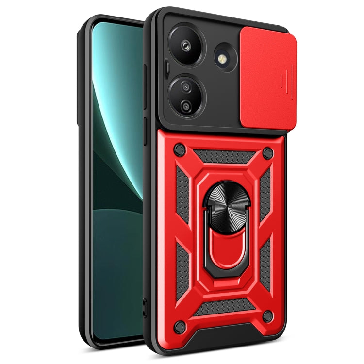 For Xiaomi Redmi 13C 4G Sliding Camera Cover Design TPU Hybrid PC Phone Case(Red) - 13C Cases by PMC Jewellery | Online Shopping South Africa | PMC Jewellery | Buy Now Pay Later Mobicred