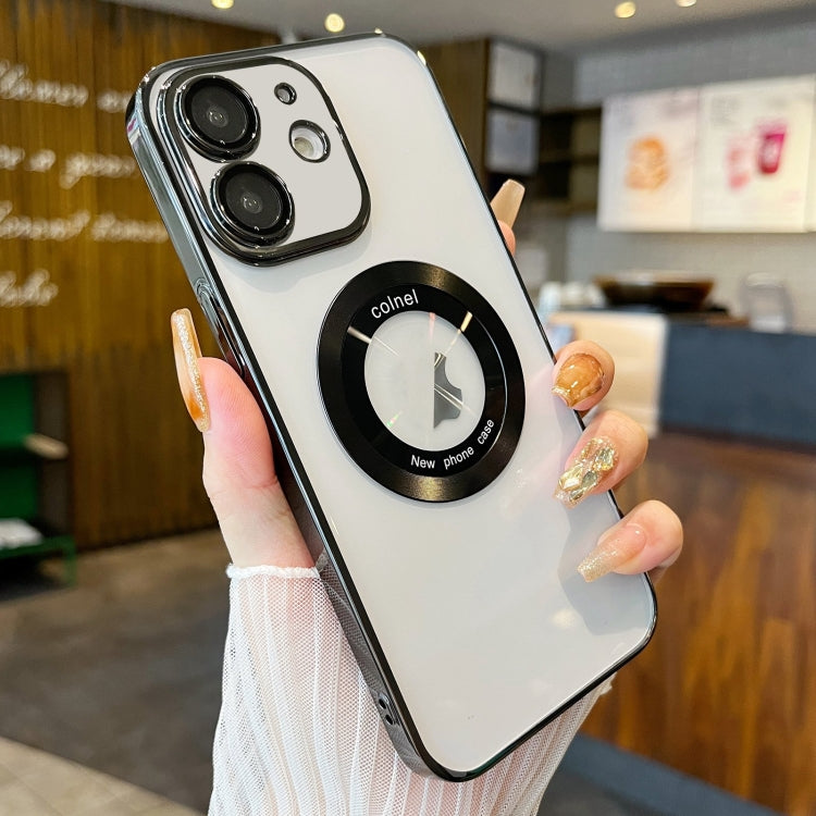 For iPhone 12 Transparent Electroplated PC MagSafe Phone Case(Black) - iPhone 12 / 12 Pro Cases by PMC TechLife | Online Shopping South Africa | PMC TechLife