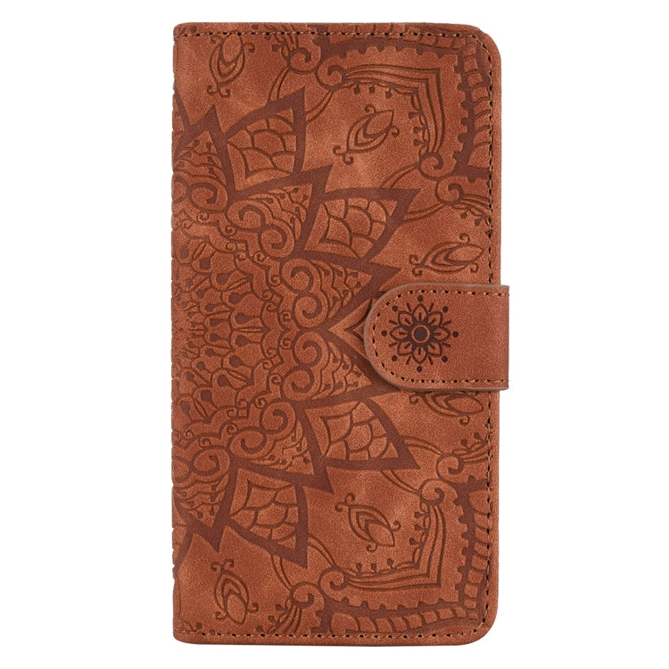 For iPhone 16 Pro Mandala Embossed Dual-Fold Calf Leather Phone Case(Brown) - iPhone 16 Pro Cases by PMC TechLife | Online Shopping South Africa | PMC TechLife | Buy Now Pay Later Mobicred