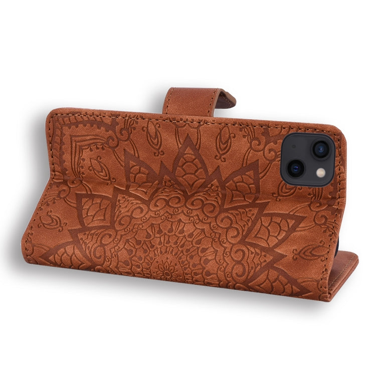 For iPhone 16 Pro Mandala Embossed Dual-Fold Calf Leather Phone Case(Brown) - iPhone 16 Pro Cases by PMC TechLife | Online Shopping South Africa | PMC TechLife | Buy Now Pay Later Mobicred