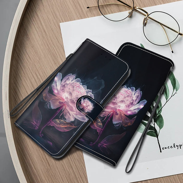 For Google Pixel 9 Pro Crystal Texture Colored Drawing Leather Phone Case(Purple Peony) - Google Cases by PMC TechLife | Online Shopping South Africa | PMC TechLife | Buy Now Pay Later Mobicred
