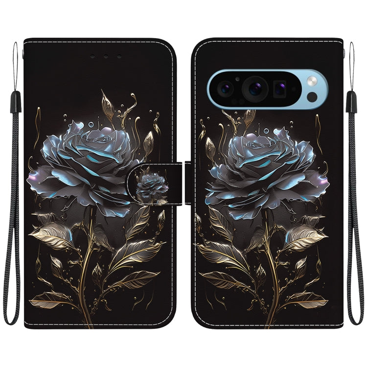 For Google Pixel 9 Crystal Texture Colored Drawing Leather Phone Case(Black Rose) - Google Cases by PMC TechLife | Online Shopping South Africa | PMC TechLife | Buy Now Pay Later Mobicred