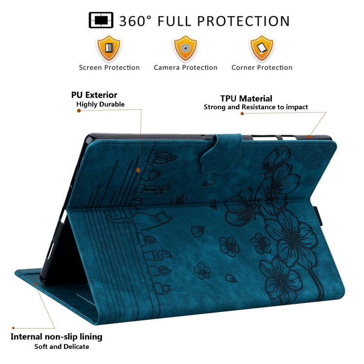 For Amazon Fire HD10 /HD10 Plus 2021 Cartoon Sakura Cat Embossed Smart Leather Tablet Case(Blue) - Amazon by PMC Jewellery | Online Shopping South Africa | PMC Jewellery