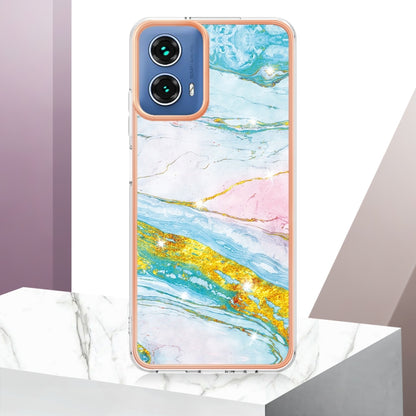 For Motorola Moto G34 Electroplating Marble Dual-side IMD Phone Case(Green 004) - Motorola Cases by PMC Jewellery | Online Shopping South Africa | PMC Jewellery | Buy Now Pay Later Mobicred