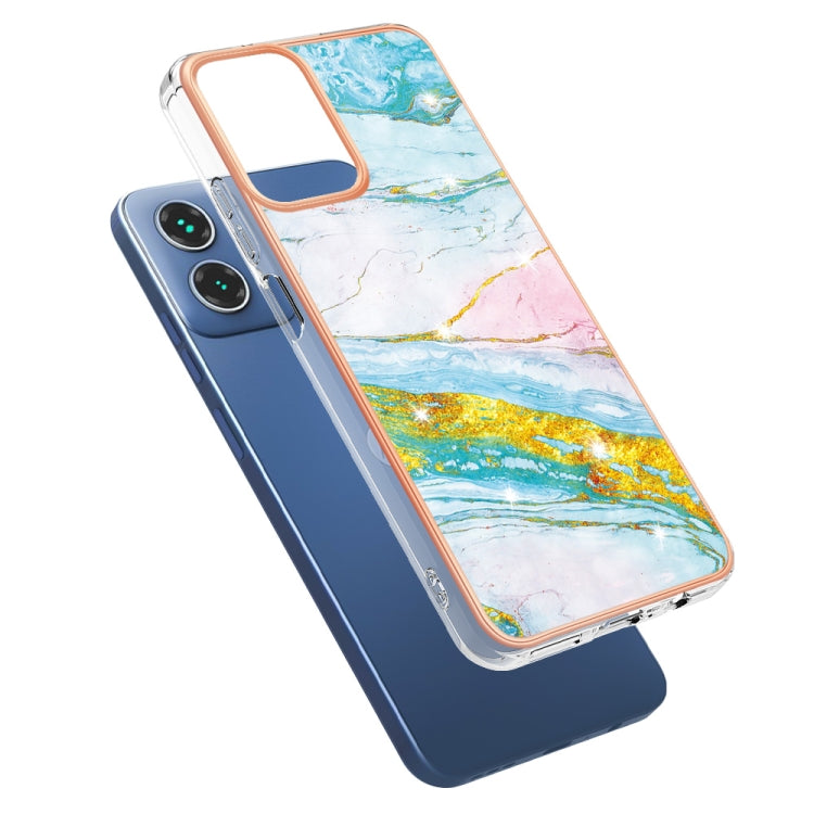 For Motorola Moto G34 Electroplating Marble Dual-side IMD Phone Case(Green 004) - Motorola Cases by PMC Jewellery | Online Shopping South Africa | PMC Jewellery | Buy Now Pay Later Mobicred