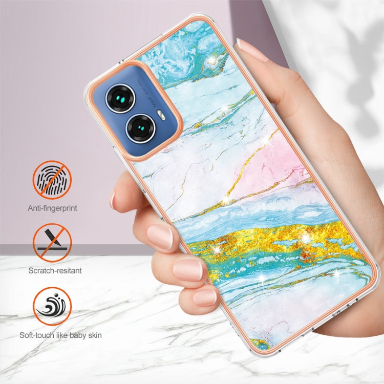 For Motorola Moto G34 Electroplating Marble Dual-side IMD Phone Case(Green 004) - Motorola Cases by PMC Jewellery | Online Shopping South Africa | PMC Jewellery | Buy Now Pay Later Mobicred