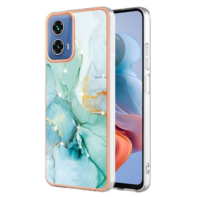 For Motorola Moto G34 Electroplating Marble Dual-side IMD Phone Case(Green 003) - Motorola Cases by PMC TechLife | Online Shopping South Africa | PMC TechLife | Buy Now Pay Later Mobicred