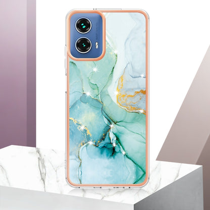 For Motorola Moto G34 Electroplating Marble Dual-side IMD Phone Case(Green 003) - Motorola Cases by PMC Jewellery | Online Shopping South Africa | PMC Jewellery | Buy Now Pay Later Mobicred