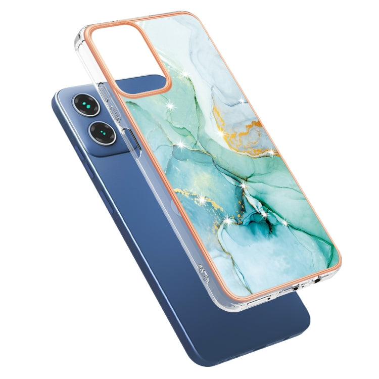 For Motorola Moto G34 Electroplating Marble Dual-side IMD Phone Case(Green 003) - Motorola Cases by PMC Jewellery | Online Shopping South Africa | PMC Jewellery | Buy Now Pay Later Mobicred