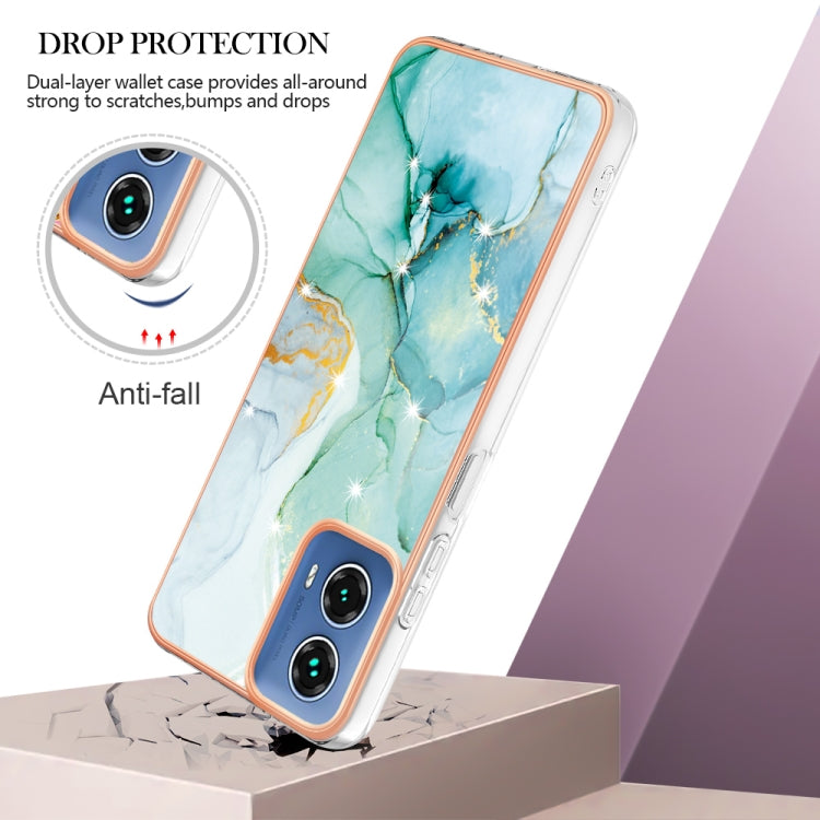 For Motorola Moto G34 Electroplating Marble Dual-side IMD Phone Case(Green 003) - Motorola Cases by PMC Jewellery | Online Shopping South Africa | PMC Jewellery | Buy Now Pay Later Mobicred