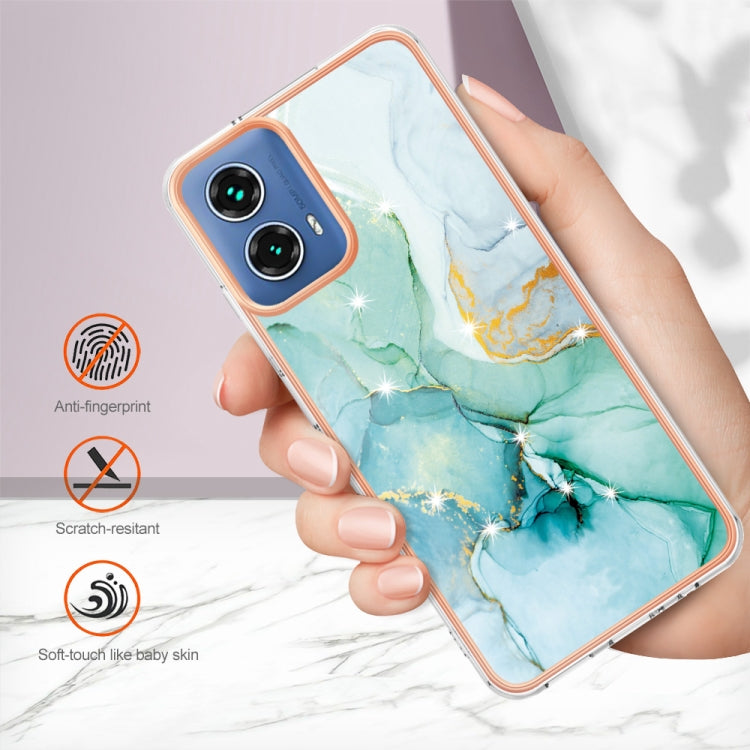 For Motorola Moto G34 Electroplating Marble Dual-side IMD Phone Case(Green 003) - Motorola Cases by PMC Jewellery | Online Shopping South Africa | PMC Jewellery | Buy Now Pay Later Mobicred