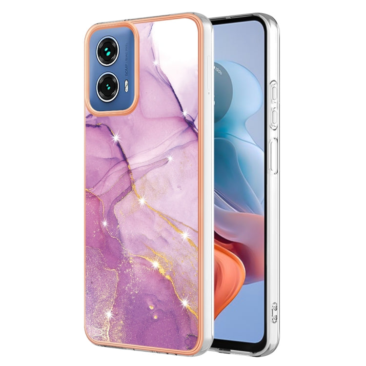 For Motorola Moto G34 Electroplating Marble Dual-side IMD Phone Case(Purple 001) - Motorola Cases by PMC Jewellery | Online Shopping South Africa | PMC Jewellery | Buy Now Pay Later Mobicred