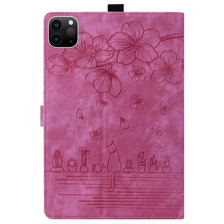 For iPad Pro 13 2024 Cartoon Sakura Cat Embossed Smart Leather Tablet Case(Rose Red) - iPad Pro 13 2024 Cases by PMC TechLife | Online Shopping South Africa | PMC TechLife | Buy Now Pay Later Mobicred