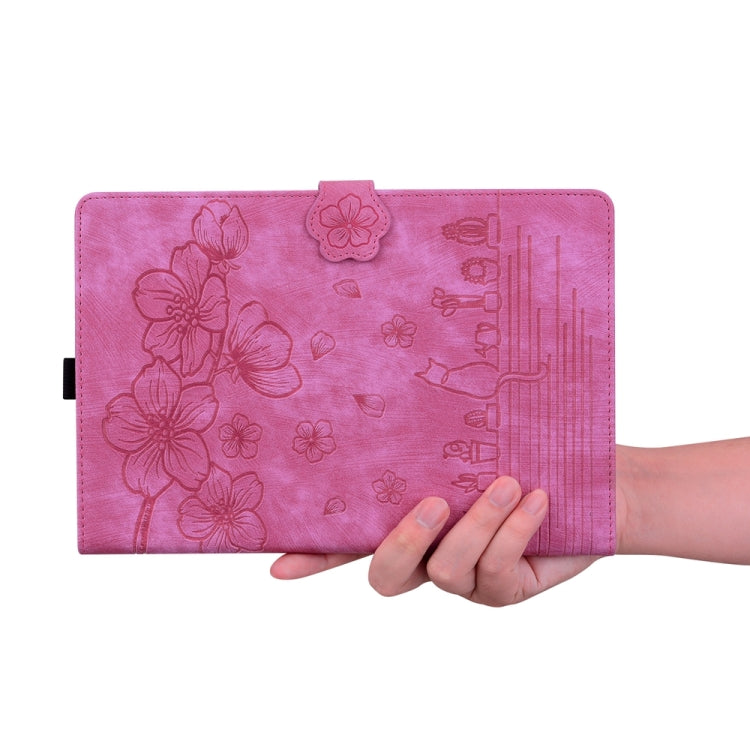 For iPad Pro 13 2024 Cartoon Sakura Cat Embossed Smart Leather Tablet Case(Rose Red) - iPad Pro 13 2024 Cases by PMC TechLife | Online Shopping South Africa | PMC TechLife | Buy Now Pay Later Mobicred