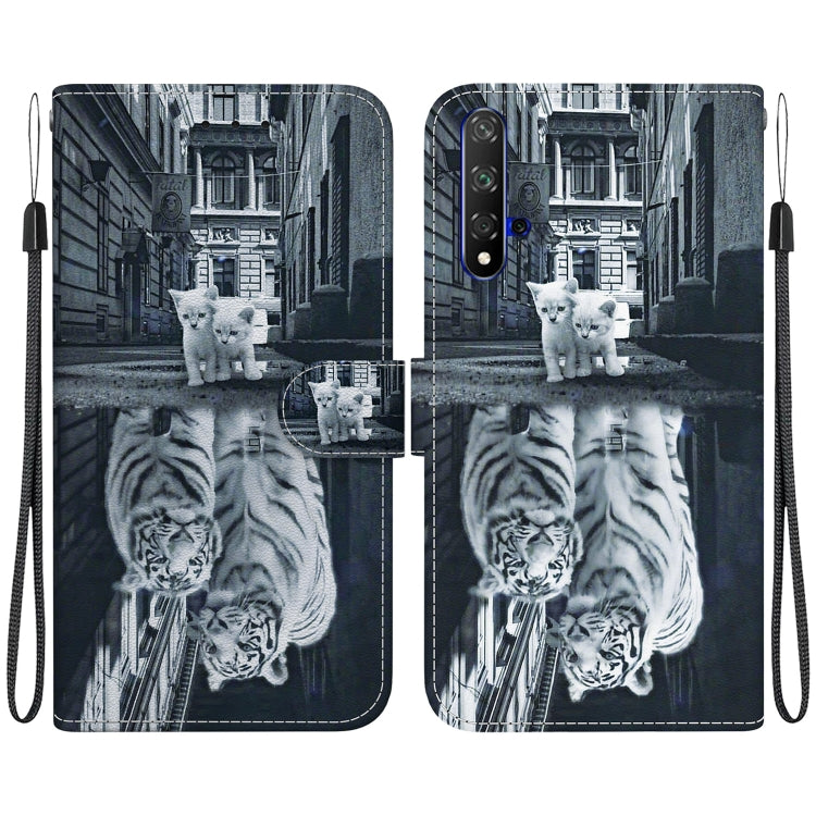 For Honor 20 / Huawei nova 5T Crystal Texture Colored Drawing Leather Phone Case(Cat Tiger Reflection) - Honor Cases by PMC TechLife | Online Shopping South Africa | PMC TechLife