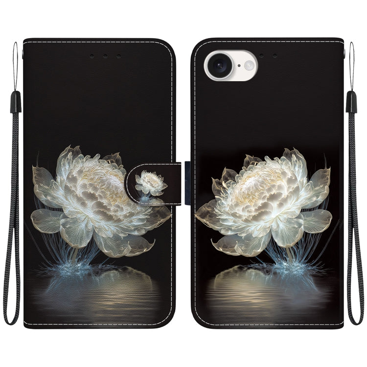 For iPhone 16e Crystal Texture Colored Drawing Leather Phone Case(Crystal Peony) - iPhone 16e Cases by PMC TechLife | Online Shopping South Africa | PMC TechLife | Buy Now Pay Later Mobicred