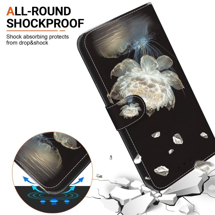 For iPhone 16e Crystal Texture Colored Drawing Leather Phone Case(Crystal Peony) - iPhone 16e Cases by PMC TechLife | Online Shopping South Africa | PMC TechLife | Buy Now Pay Later Mobicred