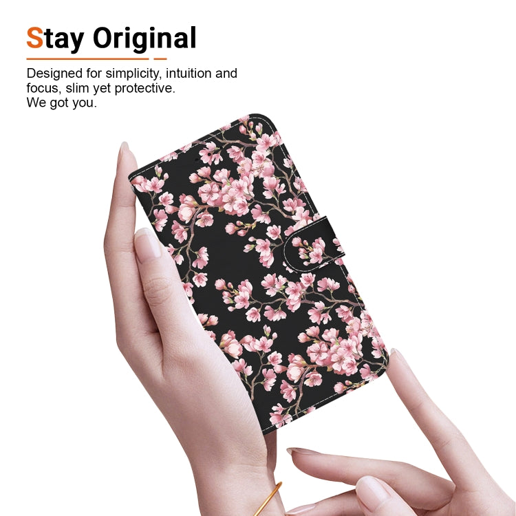 For iPhone 16e Crystal Texture Colored Drawing Leather Phone Case(Plum Bossom) - iPhone 16e Cases by PMC TechLife | Online Shopping South Africa | PMC TechLife | Buy Now Pay Later Mobicred