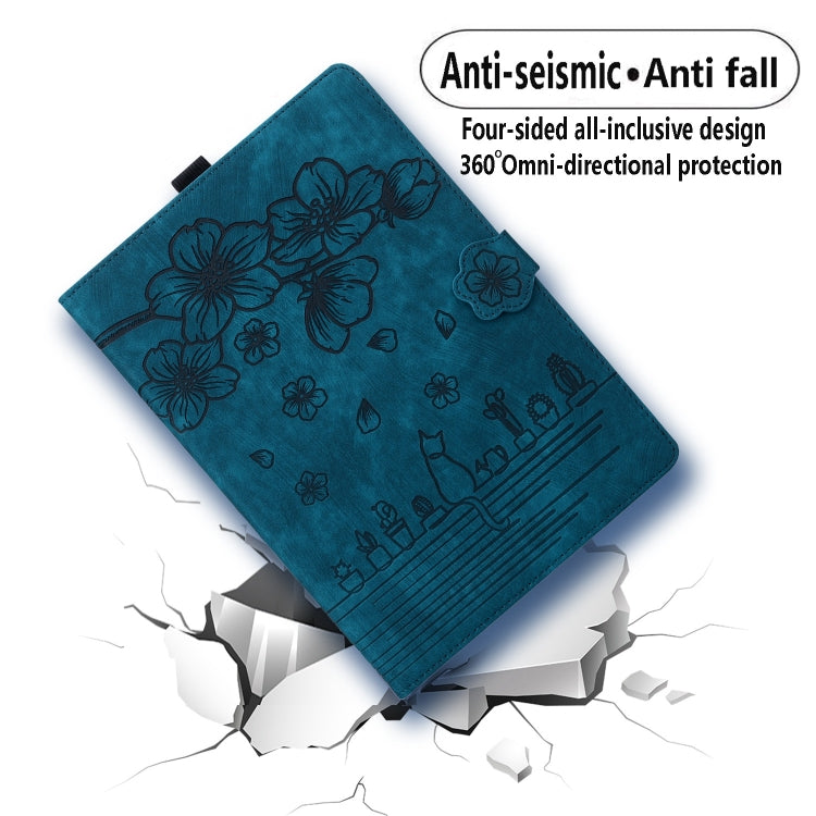 For Samsung Galaxy Tab S9 Ultra /S8 Ultra Cartoon Sakura Cat Embossed Leather Tablet Case(Blue) - free shipping - PMC Jewellery - Order now!