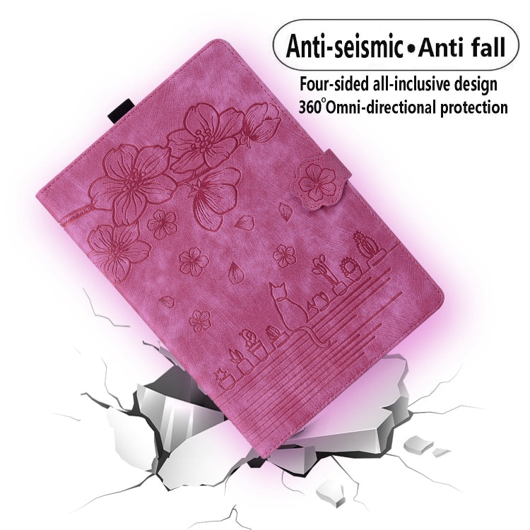 For Lenovo Tab P12 12.7 Cartoon Sakura Cat Embossed Leather Tablet Case(Rose Red) - Lenovo by PMC TechLife | Online Shopping South Africa | PMC TechLife | Buy Now Pay Later Mobicred