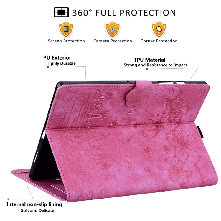 For Lenovo Tab P12 12.7 Cartoon Sakura Cat Embossed Leather Tablet Case(Rose Red) - Lenovo by PMC TechLife | Online Shopping South Africa | PMC TechLife | Buy Now Pay Later Mobicred