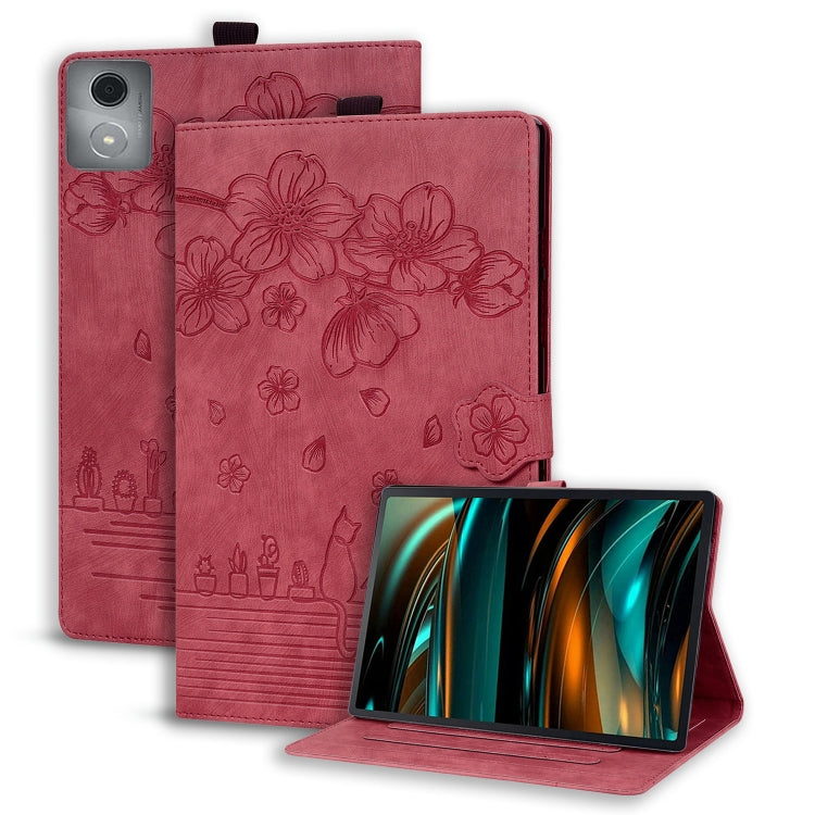 For Lenovo Tab K11 Plus / M11 Plus Cartoon Sakura Cat Embossed Leather Tablet Case(Red) - free shipping - PMC TechLife - Order now!