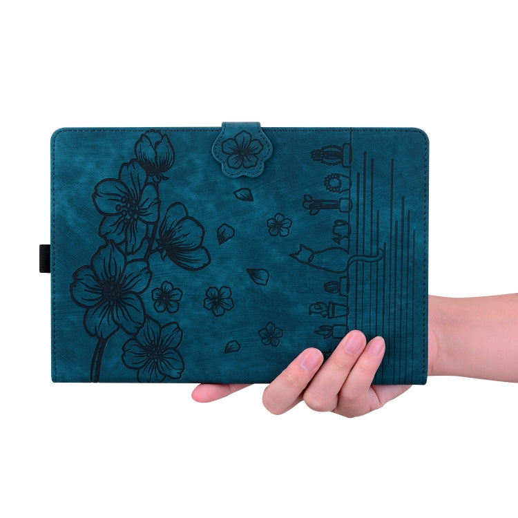 For Lenovo Tab K11 Plus / M11 Plus Cartoon Sakura Cat Embossed Leather Tablet Case(Blue) - Lenovo by PMC TechLife | Online Shopping South Africa | PMC TechLife | Buy Now Pay Later Mobicred