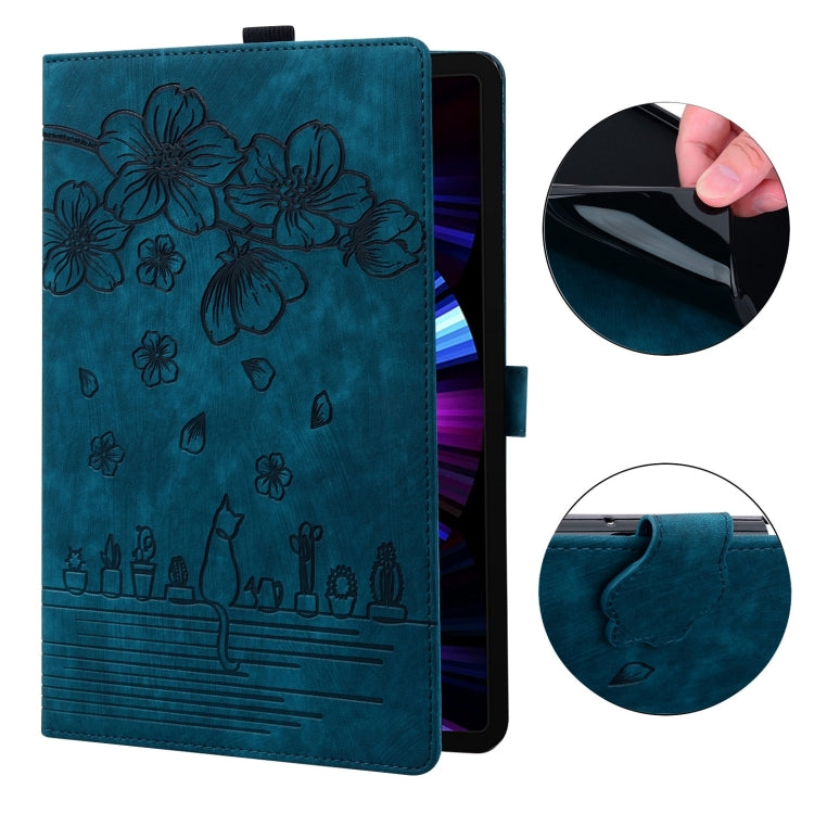 For Lenovo Xiaoxin Pad Pro 12.7 2025 Cartoon Sakura Cat Embossed Leather Tablet Case(Blue) - Lenovo by PMC TechLife | Online Shopping South Africa | PMC TechLife | Buy Now Pay Later Mobicred