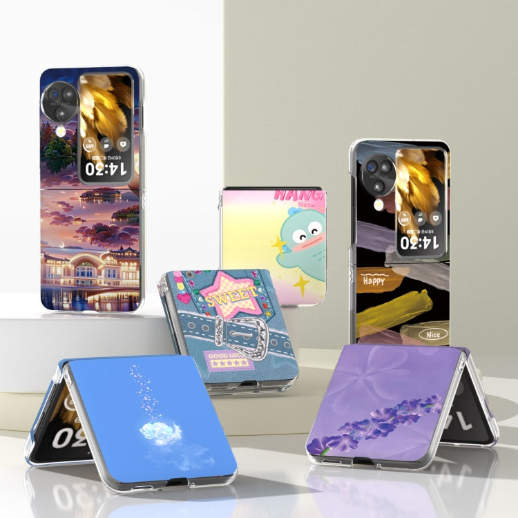 For OPPO Find N3 Flip Painted Pattern PC Phone Case(Blue Flower) - Find N3 Flip Cases by PMC TechLife | Online Shopping South Africa | PMC TechLife | Buy Now Pay Later Mobicred