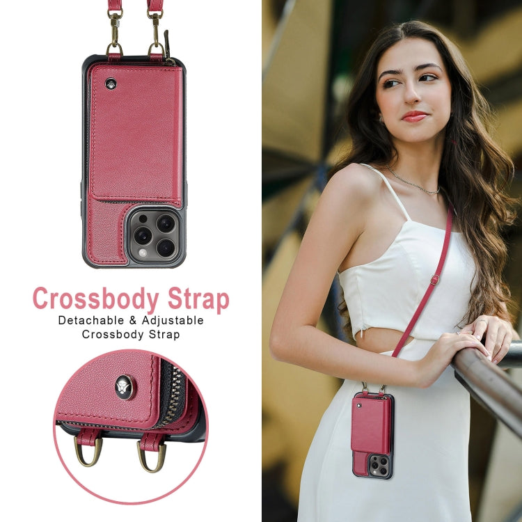 For iPhone 16 Pro Max JEEHOOD C22 Series Zipper Wallet Leather Phone Case with Dual Lanyard(Red) - iPhone 16 Pro Max Cases by JEEHOOD | Online Shopping South Africa | PMC Jewellery | Buy Now Pay Later Mobicred