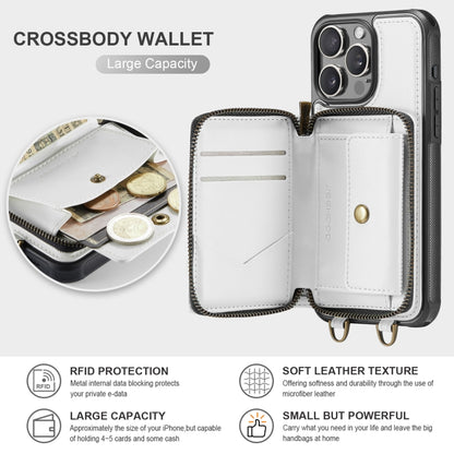 For iPhone 16 Pro JEEHOOD C22 Series Zipper Wallet Leather Phone Case with Dual Lanyard(White) - iPhone 16 Pro Cases by JEEHOOD | Online Shopping South Africa | PMC Jewellery | Buy Now Pay Later Mobicred