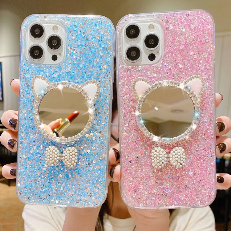 For iPhone 13 Pro Max Starry Sequin Diamond Cat Ears Mirror Epoxy TPU Phone Case(Yellow) - iPhone 13 Pro Max Cases by PMC TechLife | Online Shopping South Africa | PMC TechLife