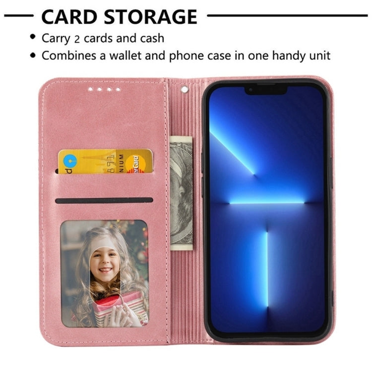 For iPhone 16e Cubic Grid Calf Texture Magnetic Leather Phone Case(Rose Gold) - iPhone 16e Cases by PMC TechLife | Online Shopping South Africa | PMC TechLife | Buy Now Pay Later Mobicred