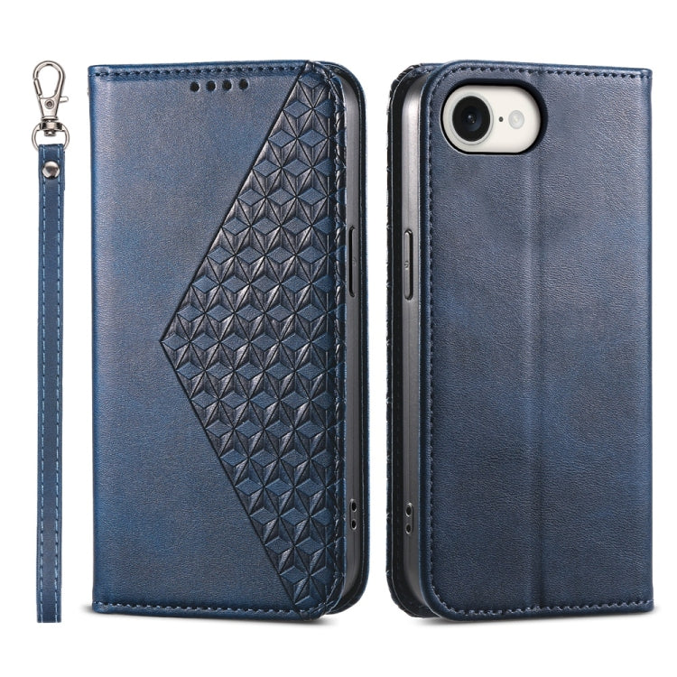 For iPhone 16e Cubic Grid Calf Texture Magnetic Leather Phone Case(Blue) - iPhone 16e Cases by PMC TechLife | Online Shopping South Africa | PMC TechLife | Buy Now Pay Later Mobicred