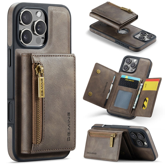 For iPhone 16 Pro DG.MING M5 Series Zip RFID Multi Card Detachable Leather Phone Case(Coffee) - iPhone 16 Pro Cases by DG.MING | Online Shopping South Africa | PMC Jewellery | Buy Now Pay Later Mobicred