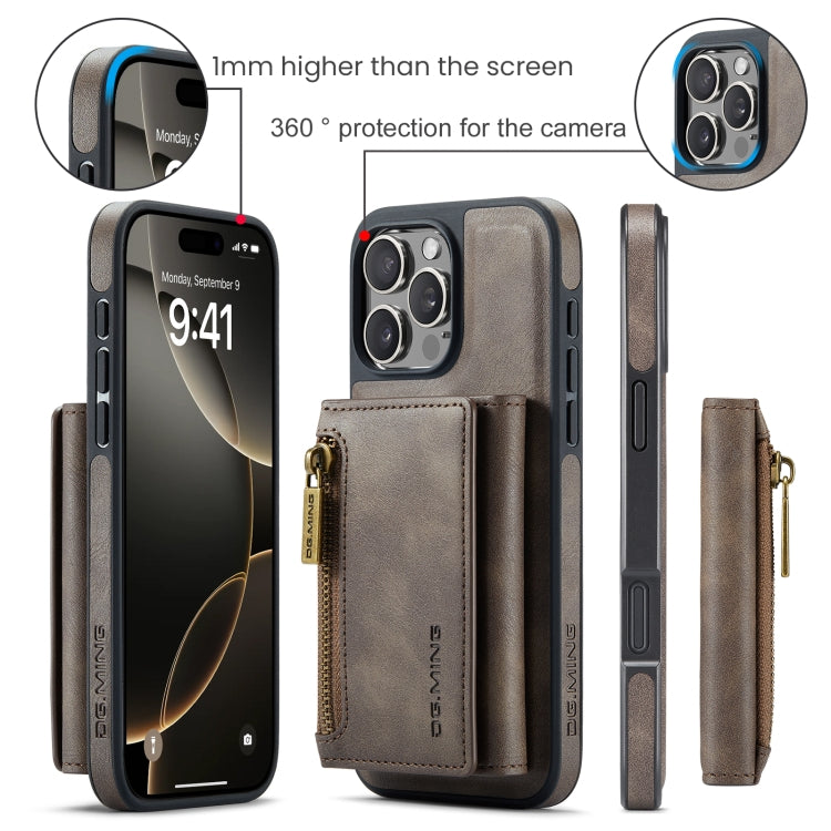 For iPhone 16 Pro DG.MING M5 Series Zip RFID Multi Card Detachable Leather Phone Case(Coffee) - iPhone 16 Pro Cases by DG.MING | Online Shopping South Africa | PMC Jewellery | Buy Now Pay Later Mobicred