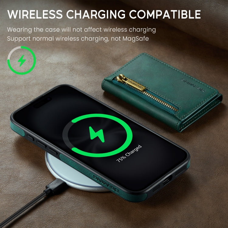 For iPhone 16 DG.MING M5 Series Zip RFID Multi Card Detachable Leather Phone Case(Green) - free shipping - PMC Jewellery - Order now!