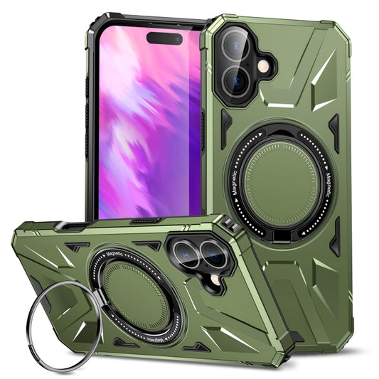 For iPhone 16 MagSafe Magnetic Shockproof Phone Case with Ring Holder(Dark Green) - iPhone 16 Cases by PMC Jewellery | Online Shopping South Africa | PMC Jewellery | Buy Now Pay Later Mobicred