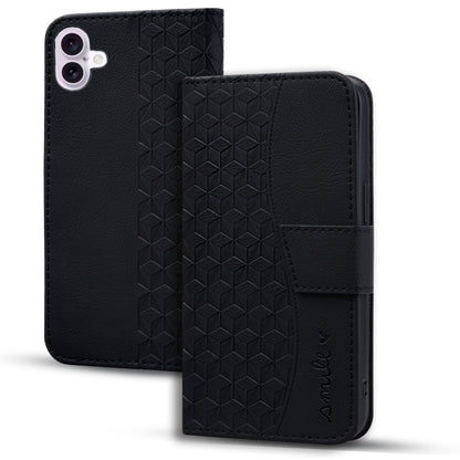 For iPhone 16 Business Diamond Buckle Leather Phone Case with Lanyard(Black) - iPhone 16 Cases by PMC Jewellery | Online Shopping South Africa | PMC Jewellery | Buy Now Pay Later Mobicred