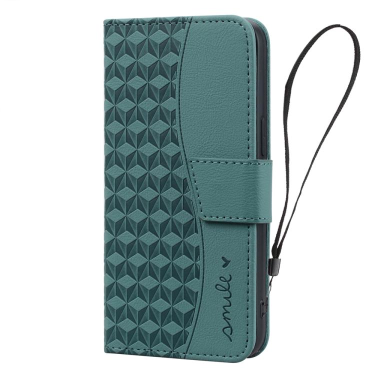 For iPhone 16e Business Diamond Buckle Leather Phone Case with Lanyard(Green) - iPhone 16e Cases by PMC TechLife | Online Shopping South Africa | PMC TechLife | Buy Now Pay Later Mobicred
