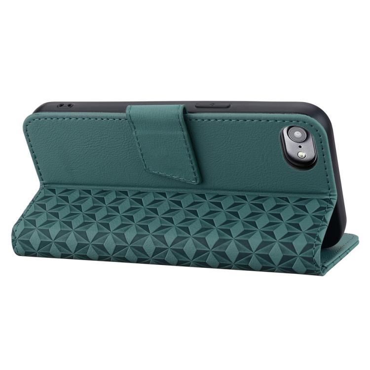 For iPhone 16e Business Diamond Buckle Leather Phone Case with Lanyard(Green) - iPhone 16e Cases by PMC TechLife | Online Shopping South Africa | PMC TechLife | Buy Now Pay Later Mobicred