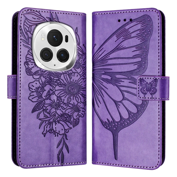 For Honor Magic6 Pro 5G Global Embossed Butterfly Leather Phone Case(Purple) - Honor Cases by PMC Jewellery | Online Shopping South Africa | PMC Jewellery | Buy Now Pay Later Mobicred