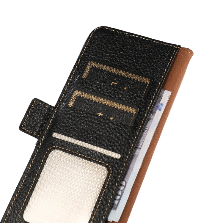 For Google Pixel 8a KHAZNEH Side-Magnetic Litchi Genuine Leather RFID Phone Case(Black) - Google Cases by PMC TechLife | Online Shopping South Africa | PMC TechLife | Buy Now Pay Later Mobicred