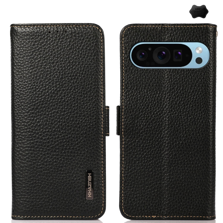 For Google Pixel 9 KHAZNEH Side-Magnetic Litchi Genuine Leather RFID Phone Case(Black) - free shipping - PMC TechLife - Order now!