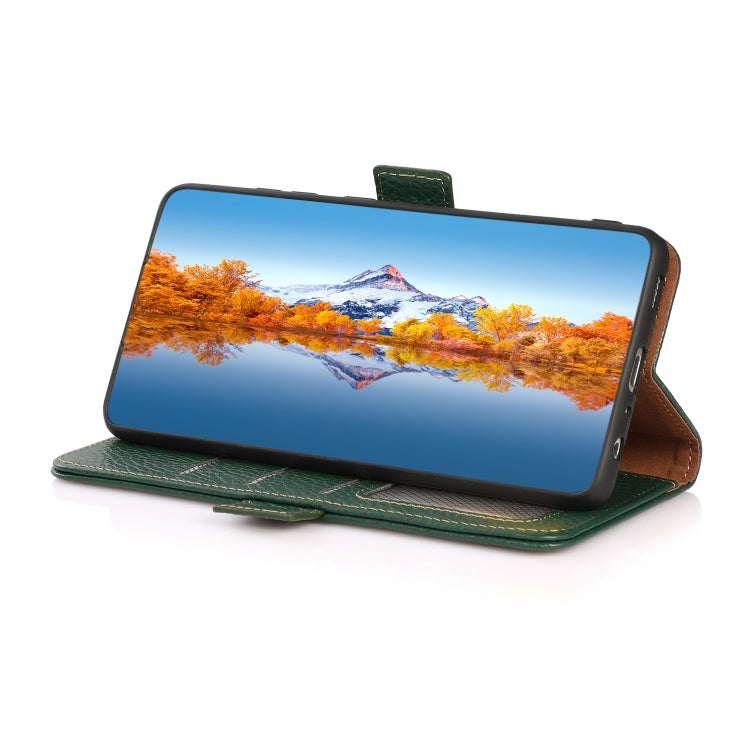 For Google Pixel 9 KHAZNEH Side-Magnetic Litchi Genuine Leather RFID Phone Case(Green) - Google Cases by PMC TechLife | Online Shopping South Africa | PMC TechLife | Buy Now Pay Later Mobicred